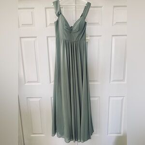 Full Length Dress Sage Green Lace Detail Back